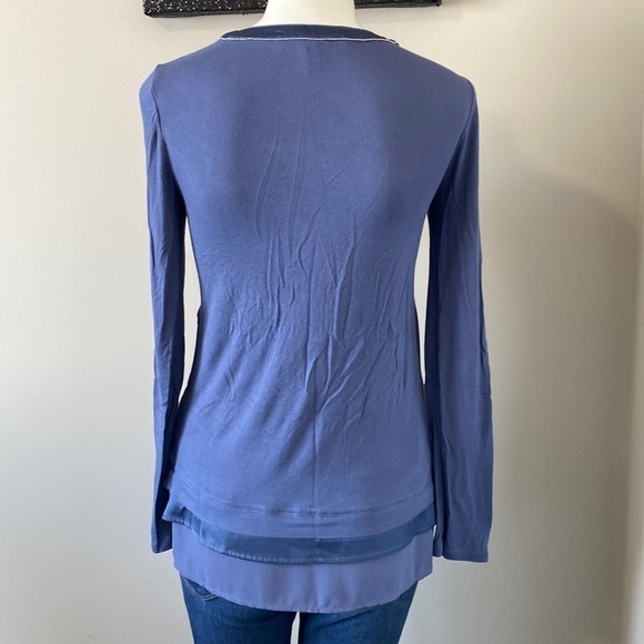 White House Black Market Ball Chain Tee Blue Long Sleeve XXS - Picture 5 of 13